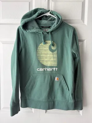 Carhartt Teal Green Crewneck Hoodie with Yellow Graphic thumbnail 1