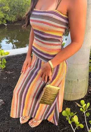 Striped Maxi Dress Multiple Size XS thumbnail 1