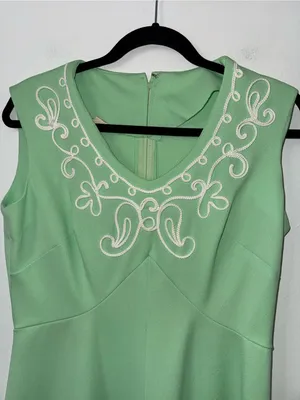 Vintage 1960s Sleeveless Mint Green Maxi Dress with Embroidered Scoop Neck thumbnail 3