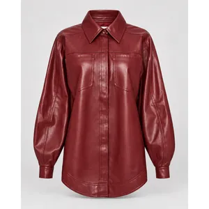 Aje Darci Burgundy Vegan Leather Shirt Jacket Fall Winter Size 6 thumbnail 2