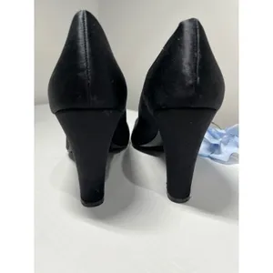AK Anne Klein Aktaran Black Satin Peep Toe Block Heel Pumps Size‎ 6.5M thumbnail 3