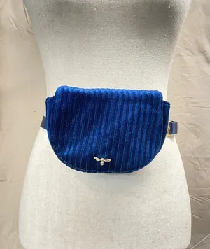 Fable England Navy Velvet Waist Bag Gold Bee Emblem Minimalist‎ Cottagecore Twee thumbnail 1