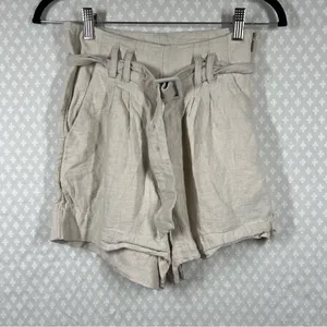 Abercrombie & Fitch Cream Linen Blend High Rise‎ Belted Shorts thumbnail 3