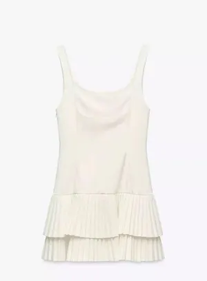 Zara mini dress casual off white ivory pleated skirt bodycon casual party thumbnail 16