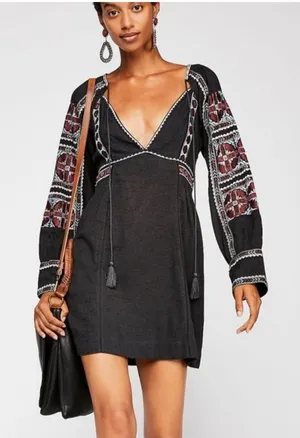 Free People All My Life Embroidered Smocked Mini Dress Size Small thumbnail 1
