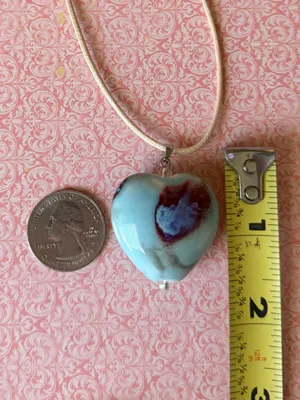 Handmade chunky large heart ceramic bead cute fairy boho whimsy necklace🩵 thumbnail 8
