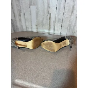 Michael Kors Ella‎ Peep Toe Black White Silver Size 7.5 Studded leather heels thumbnail 6