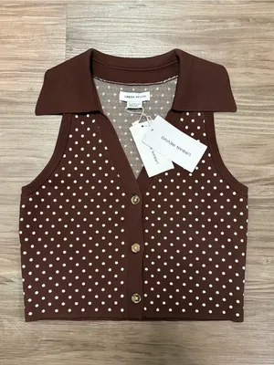 Urban Revivo Retro Polka Dot Knit Vest Brown Crop Top NWT Size M thumbnail 2