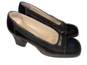 Vintage Nouchka Court Shoes Bicolour Leather Square Toe‎ Chunky Heels 38.5 Black thumbnail 1