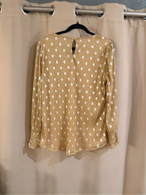Adrianna Papell Gold Polka Dot Long-Sleeve Blouse thumbnail 2