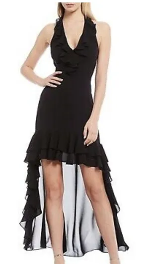Belle Badgley Mischka Black Halter Maxi Dress Ruffle Backless Size 6 NWT thumbnail 1