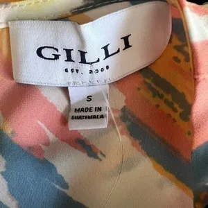 Gilli Womens Blouse Peach Blue Watercolor Abstract Print Dolman Sleeve Layering thumbnail 5