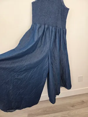 Step In Style Blue Denim Maxi Dress Culottes Wide Leg Smocked Plus Size 2X thumbnail 10