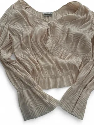 Urban Outfitters Pleated V-Neck Button Blouse in Light Blush thumbnail 1