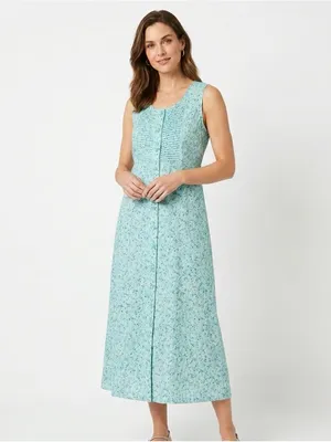 Christopher & Banks Teal Floral Pintuck Maxi Dress - Size 10 Y2K 2000s thumbnail 11