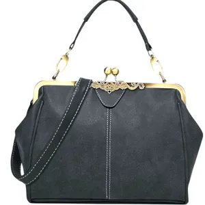 Elegant Black faux leather kiss lock Handbag! New thumbnail 2