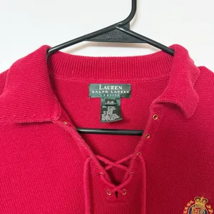 VTG Lauren Ralph Lauren Polo Sweater XS Petite Red Preppy Old Money Crest Logo thumbnail 3