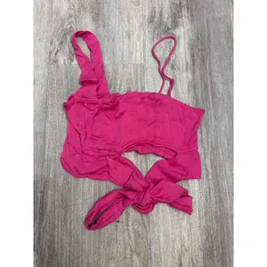 Free‎ People Mila Top Hot Pink Asymmetric One Shoulder Cutout Bow Crop Womens XS thumbnail 2