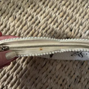 Vintage Purse White Beaded with Satin Lining Art Deco Small Zip‎ Closure Star thumbnail 3
