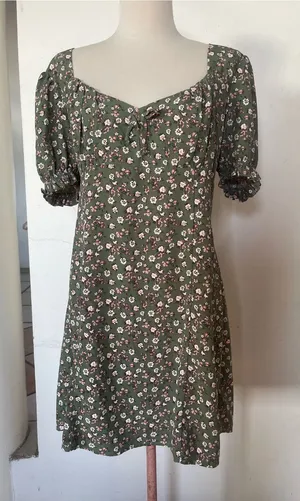 Altar'd State Olive Green Floral Square Neck Mini Dress thumbnail 1