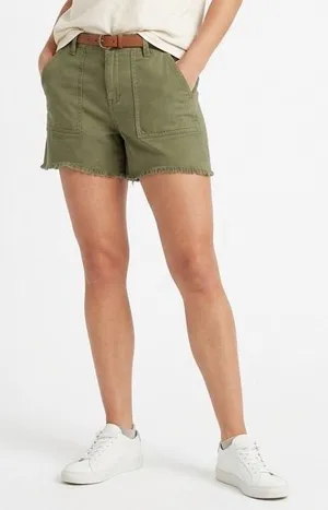 Aerie Adventure Cutoff Shorts Womens Medium Olive Green Patch Pockets Frayed Hem thumbnail 1