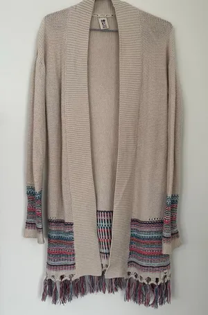ROXY Near Future Knit Fringe Cardigan Open Front Long Sleeve Size Medium thumbnail 1