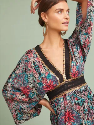 Anthropologie Raga Floral Kimono Maxi Dress Size XS thumbnail 2