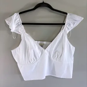 A New Day White Ruffle Cottagecore Romantic Crop Top XL Cotton‎ Rayon V-Neck thumbnail 2