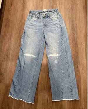 Rag & Bone Miramar Wide Leg Pants Blue Denim Print Distressed Cotton S/P 4028 thumbnail 1