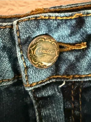 Candie's Y2K Denim Mini Skirt Raw‎ Hem Embroidered Pockets thumbnail 3