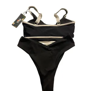 Black Sporty Two-Piece Swimsuit Set Athletic Beachwear‎ A-311 thumbnail 3