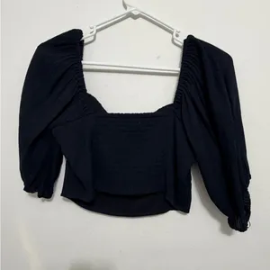 Abercrombie & Fitch women’s Size S Black Puff Sleeve Crop Top Cottagecore(A440)✨ thumbnail 8