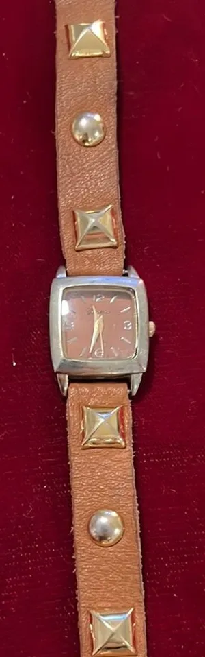 Geneva Brown Studded Leather Watch thumbnail 1