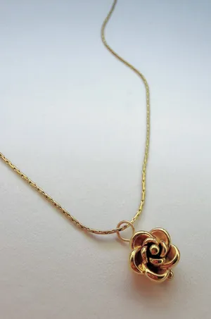 Gold dainty rose charm necklace thumbnail 1
