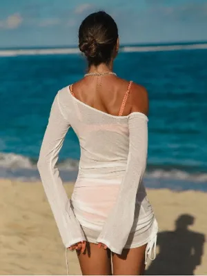 Samiol Women's Sheer White Beach Cover-Up Dress thumbnail 2