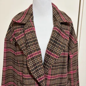 Wild fable XS Plaid Long length Coat with Pink Accents thumbnail 3
