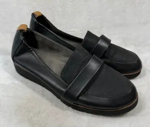 Dr Scholls Womens Black Textured Faux Leather Platform Slip On Loafers Size 11W thumbnail 1