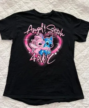 Disney Angel & Stitch 100% Cotton T shirt thumbnail 1