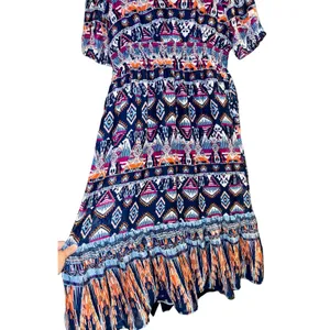 Old Navy A-Line Southwestern Midi Dress Tiered Womens Sz L Bubble Sleeve Smocked thumbnail 5