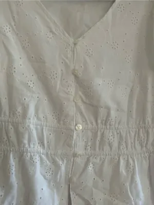 100% Cotton White Eyelet Button Up Peplum Top Medium Cottagecore Coastal thumbnail 2