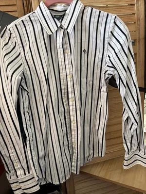 Lauren Ralph Lauren White Shirt with Black Vertical Stripes Petite Petite thumbnail 1