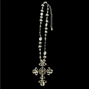 VTG VCLM Ornate Silver Tone Cross Pendant Necklace Rhinestones thumbnail 6