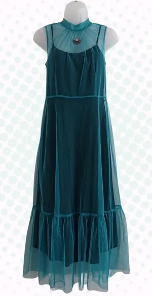 DKNY Blue & Black Mesh 2PC Layered Mock Neck Sleeveless Midi Dress Set Size XS thumbnail 1