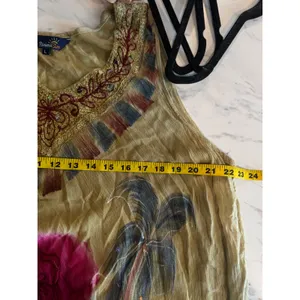 Riviera Sun Tropical Boho Embroidered Sequin Handkerchief Hem Dress L thumbnail 8