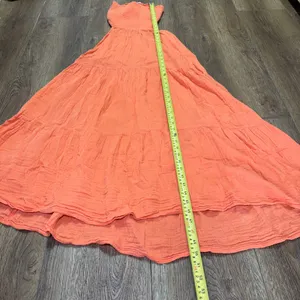Rip Curl Orange Peach Tiered Maxi Dress Smocked Strapless XS 100% Cotton Boho thumbnail 5