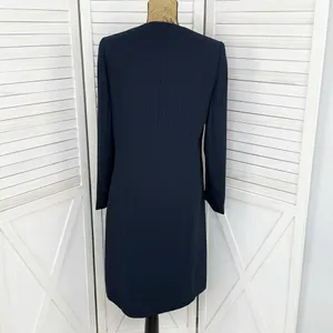 Dress Barn Pinstripe Long Line Blazer‎ Jacket Blue Tan 10 Suit Coat thumbnail 4