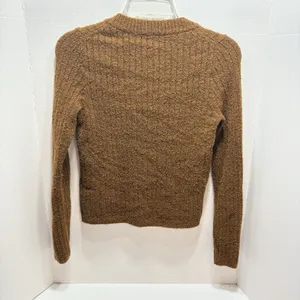 Madewell Merritt Shrunken Cardigan Sweater Brown Merino Wool Ribbed HO19 Size S thumbnail 3