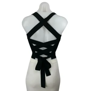 NBD Women's Black Sleeveless Knit Crisscross Back Yoga Athletic Crop Top Size M thumbnail 2