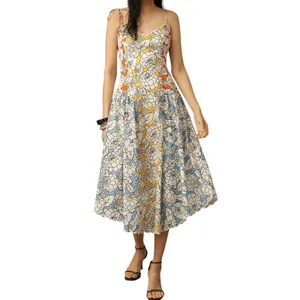 Farm Rio x Anthropologie Basque-Waist Midi Dress Size Large Tie Straps Fit Flare thumbnail 9