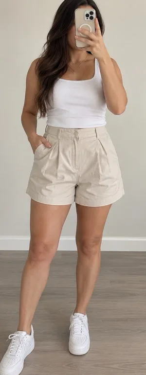 NWT Old Navy Extra High Rise Tailored Shorts Khaki Ivory Cream Size M Preppy thumbnail 1